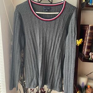 Tommy Hilfiger Charcoal Cable Knit Sweater with Red Trim